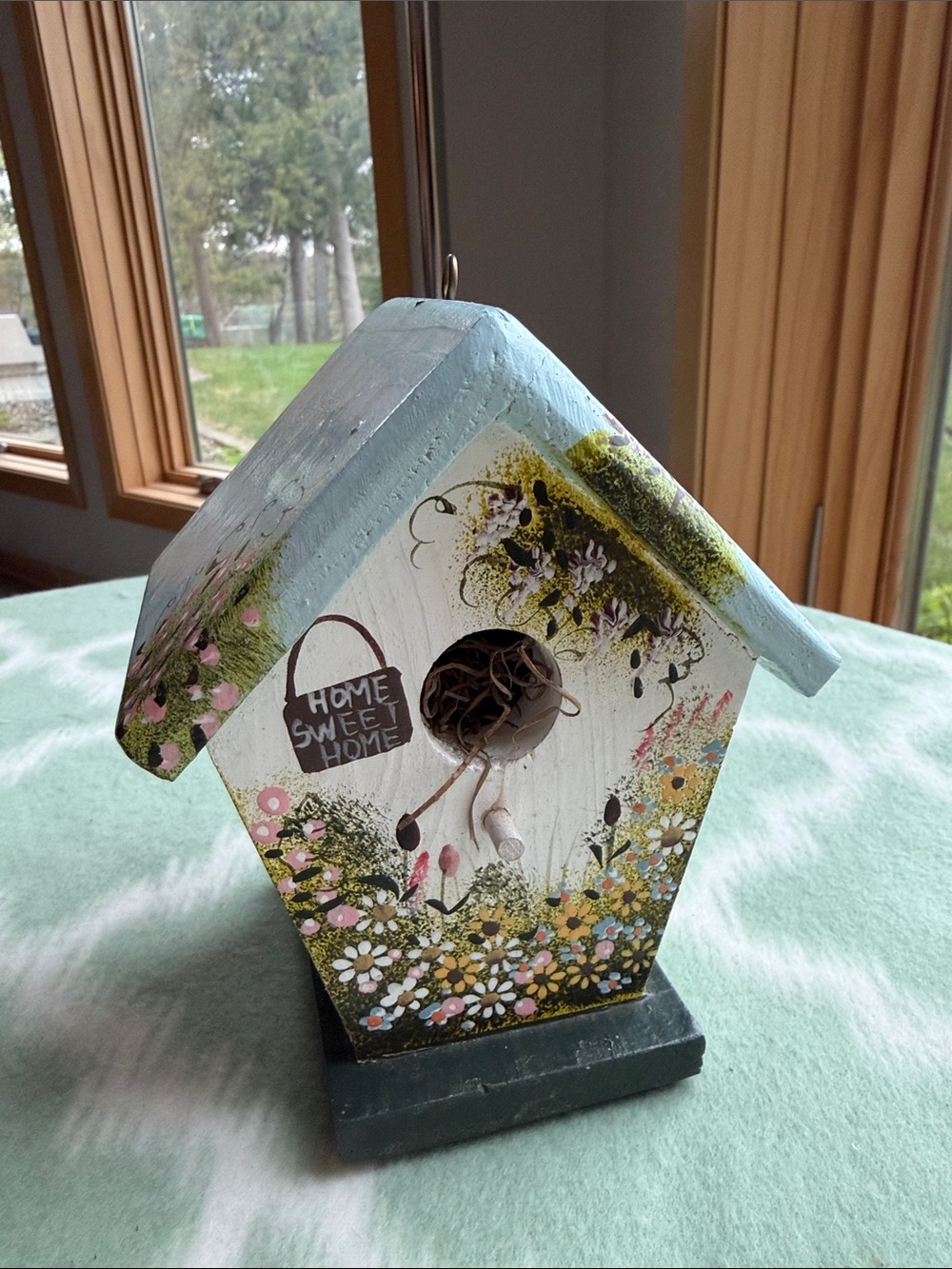 New Hand-Painted Wooden Birdhouse with Floral Design Pastel colors